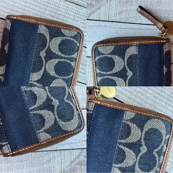 Coach Signature Striped Legacy Denim Accordion Zipper Wallet #40753 - Picture 9 of 14